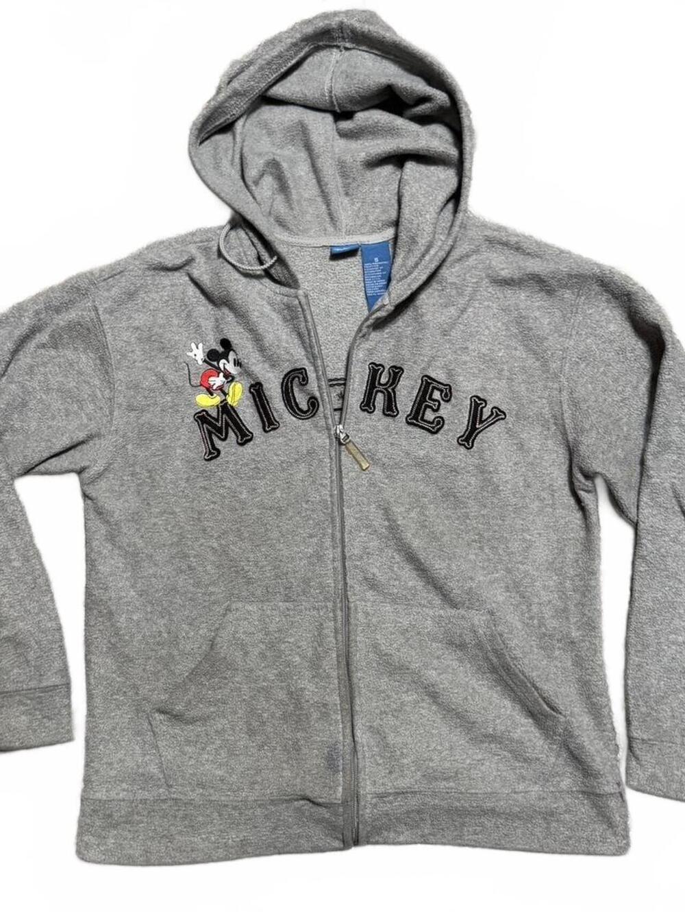 2000s Disney Mickey Mouse Gray Embroidered Zip Up Hoodie Size S
